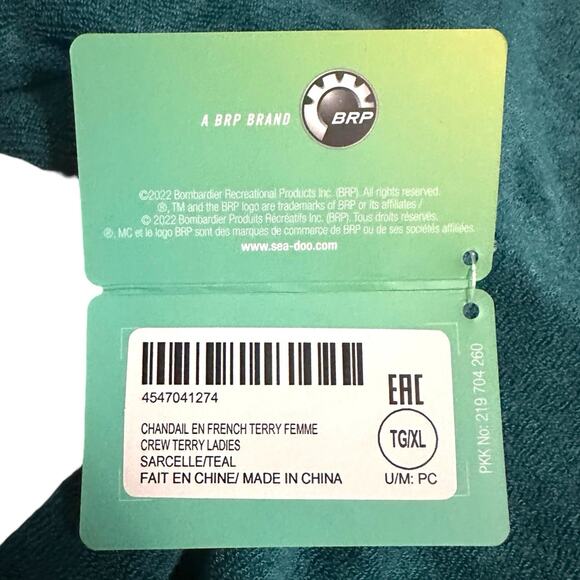 Sea-Doo Women’s XL Teal Terry Sweatshirt Pullover Sporty Coastal Loungewear - Picture 7 of 7